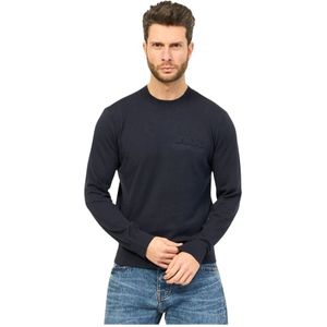 Armani Exchange, Sweatshirts & Hoodies, Heren, Blauw, M, Katoen, Blauwe Crew Neck Sweater Lichtgewicht Gebreid
