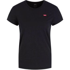 Levi's, Tops, Dames, Zwart, M, Zwart Casual T-shirt met Logo Patch