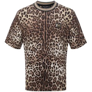 Dolce & Gabbana, Tops, Heren, Bruin, S, Katoen, Leopard Print T-shirt