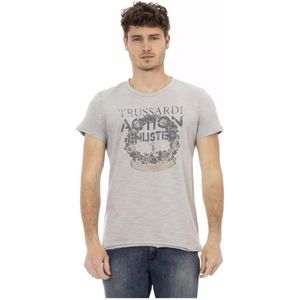 Trussardi, Tops, Heren, Grijs, L, Katoen, Grijze Katoenen T-Shirt met Voorprint