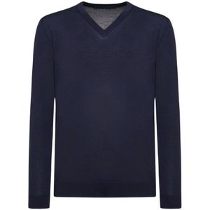 Kiton, Navy Blauwe Wol V-Hals Trui Blauw, Heren, Maat:S