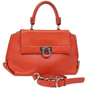 Salvatore Ferragamo Pre-owned, Pre-owned, Dames, Oranje, ONE Size, Leer, Tweedehands leren handtassen