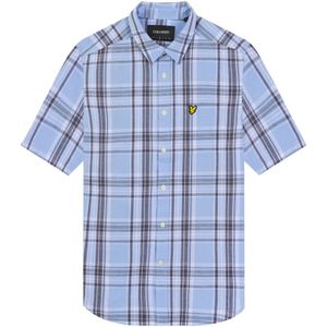 Lyle & Scott, Overhemden, Heren, Blauw, 2Xl, Linnen, Geruite Linnen Korte Mouw Overhemd