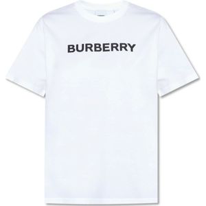 Burberry, Tops, Dames, Wit, 2Xs, Katoen, T-shirt met logoprint