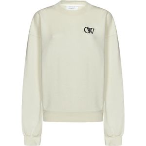 Off White, Sweatshirts & Hoodies, Dames, Wit, S, Katoen, Crèmewitte Oversized Trui met Zwart OW Logo