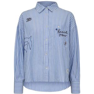 Sofie Schnoor, Blouses & Shirts, Dames, Blauw, S, Katoen, Blauw Gestreept Overhemd met Geborduurde Details