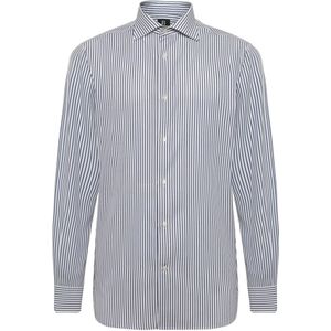 Boggi Milano, Overhemden, Heren, Blauw, S, Katoen, Regular Fit Gestreept Katoenen Overhemd