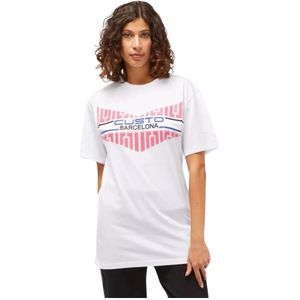 Custo Barcelona, Witte Oversized T-shirt met Voorkant Print Wit, Dames, Maat:S