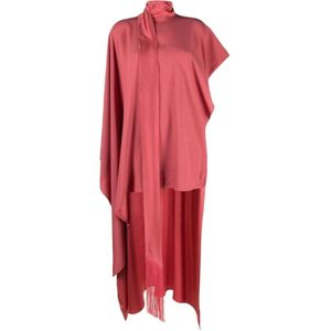 Taller Marmo, Blush Pink Asymmetrische Kaftan met Franje Roze, Dames, Maat:ONE Size