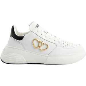 Love Moschino, Schoenen, Dames, Wit, 36 EU, Leer, Witte Sneakers met Hartdetail