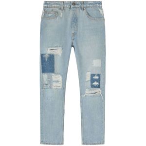 Palm Angels, Jeans met patchwork en scheuren Blauw, Heren, Maat:W33