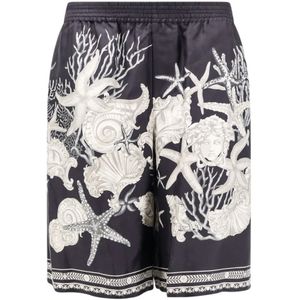 Versace, Korte broeken, Heren, Zwart, L, Barocco Sea Print Zijden Bermuda Shorts