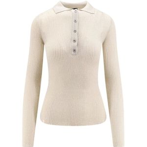 Pinko, Tops, Dames, Grijs, S, Nylon, Lurex Polo Shirt met Kraag