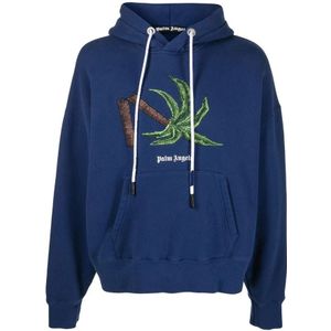 Palm Angels, Blauwe Katoenen Sweatshirt met Capuchon Blauw, Heren, Maat:S