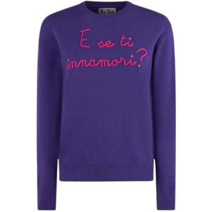 Saint Barth, Paarse Geborduurde Crew Neck Sweater Paars, Dames, Maat:S