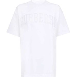 Burberry, Tops, Dames, Wit, M, Katoen, Witte T-Shirt - Regular Fit - Geschikt voor alle temperaturen - 97% katoen - 3% elastaan