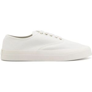 Maison Kitsuné, Schoenen, Heren, Wit, 40 EU, Canvas Witte Sneakers Ronde Neus Vetersluiting