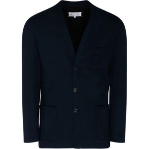 Maison Margiela, Jassen, Heren, Blauw, M, Wol, Navy Blue Wool Button Up Blazer