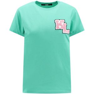 Karl Lagerfeld, Tops, Dames, Groen, M, Katoen, Logo Biologisch Katoenen T-Shirt