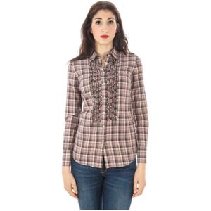 Fred Perry, Blouses & Shirts, Dames, Roze, M, Blouse met Lange Mouwen en Italiaanse Kraag