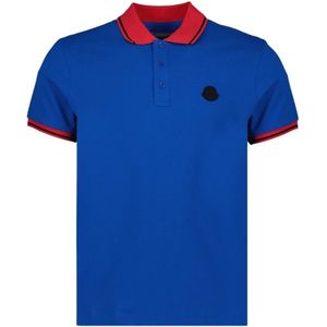 Moncler, Tops, Heren, Blauw, S, Katoen, Tricolor Polo Shirt Klassieke Pasvorm Korte Mouw