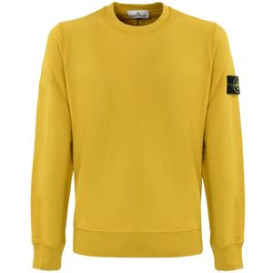 Stone Island, Sweatshirts & Hoodies, Heren, Geel, S, Katoen, Mosterdgele Crewneck Sweater