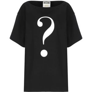 Moschino, Tops, Dames, Zwart, 2Xs, Katoen, Zwart T-shirt met Contrasterend Logo