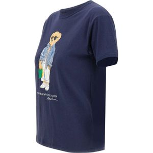 Polo Ralph Lauren, Tops, Dames, Blauw, M, Katoen, Klassiek Katoenen T-shirt met Bear Logo