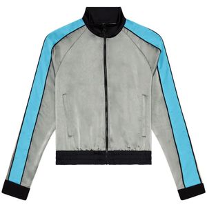 Diesel, Jassen, Dames, Grijs, 3Xs, Satijn, Mixed-material track jacket with side stripes