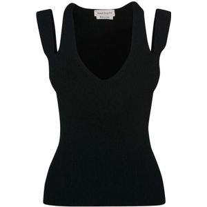 Alexander McQueen, Tops, Dames, Zwart, M, Polyester, Mouwloze top met V-hals