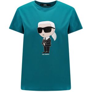 Karl Lagerfeld, Tops, Dames, Groen, M, Katoen, Biologisch katoenen T-shirt met logo print