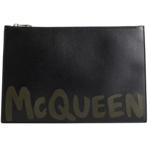 Alexander McQueen, Tassen, Heren, Zwart, ONE Size, Leer, Zwarte Flat Zip Pouch