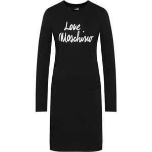 Love Moschino, Zwarte Katoenen Jurk, Upgrade je Garderobe met deze Korte Jurk voor Vrouwen Zwart, Dames, Maat:S