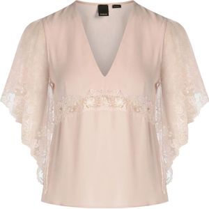 Pinko, Blouses & Shirts, Dames, Roze, 2Xs, Polyester, Roze Kant V-Hals Top