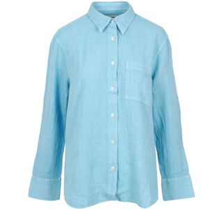 Roy Roger's, Blouses & Shirts, Dames, Blauw, M, Linnen, Linnen Kraag Shirt Lichtblauw