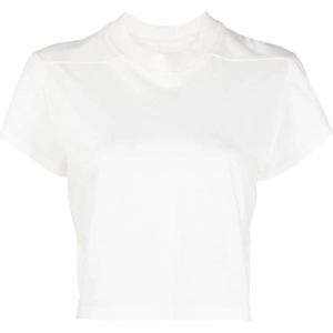 Rick Owens, Tops, Dames, Wit, S, Katoen, Witte Katoenen Crop T-shirt met Geribbelde Details