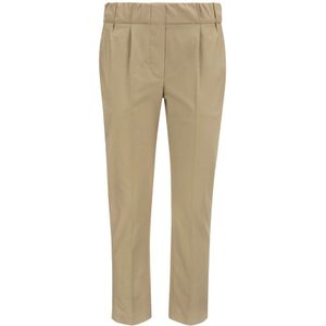 Brunello Cucinelli, Getailleerde Stretch Twill Katoenen Jogger Broek Beige, Heren, Maat:S