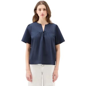 Woolrich, Katoenen Popeline Blouse Blauw, Dames, Maat:S