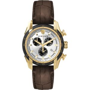Versace, V-Ray Leren Chronograaf Horloge Bruin, Heren, Maat:ONE Size