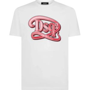 Dsquared2, Tops, Heren, Wit, S, Katoen, Wit Katoenen Jersey Logo Print T-shirt