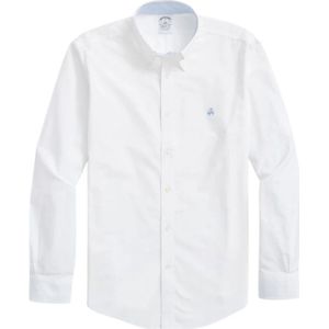 Brooks Brothers, Regent Regelijke FIT Nionurs Sport Shirt, Oxford Stretch, knoop-down kraag Wit, Heren, Maat:M
