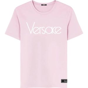 Versace, Tops, Dames, Roze, XS, Katoen, Logo Print Crew Neck T-shirt