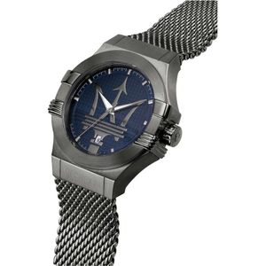 Maserati, Accessoires, Heren, Grijs, ONE Size, Stalen Quartz Horloge, Blauwe Kast, Grijze Band