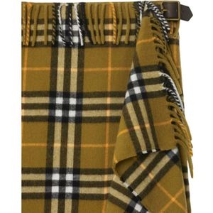 Burberry, Rokken, Dames, Groen, M, Wol, Groene Geruite Wollen Rok Franje