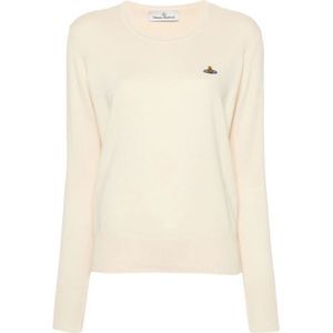 Vivienne Westwood, Truien, Dames, Beige, S, Katoen, Ribgebreide Crew Neck Sweater