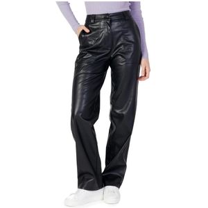 Calvin Klein Jeans, Broeken, Dames, Zwart, M, Polyester, Zwarte broek met rits en knoop