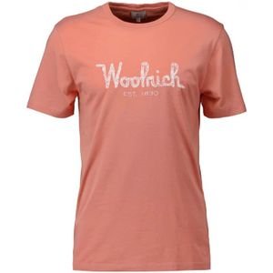Woolrich, Tops, Heren, Rood, XL, Katoen, Koraal T-shirt met geborduurd logo