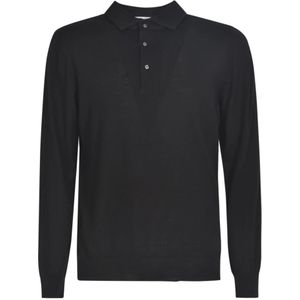 Lardini, Zwart Fijngebreid Wol Polo Shirt Zwart, Heren, Maat:L