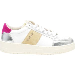 Saint Sneakers, Schoenen, Dames, Wit, 38 EU, Witte Leren Sneakers met Zilveren en Fuchsia Details