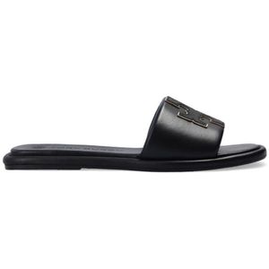 Tory Burch, Leren slippers met logo Zwart, Dames, Maat:37 EU